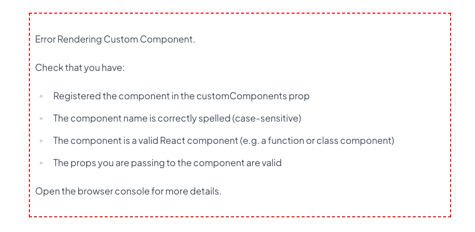 Error message when component throws error