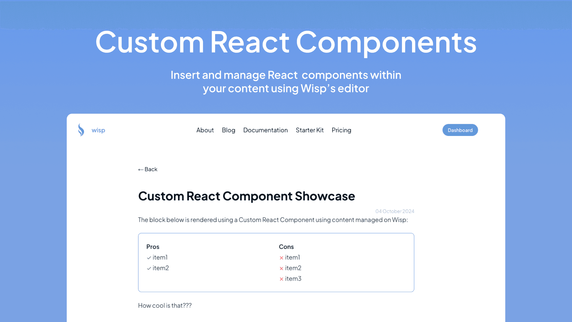 Example of Comparison Table being rendered