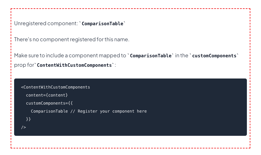 Error message when component is not registered